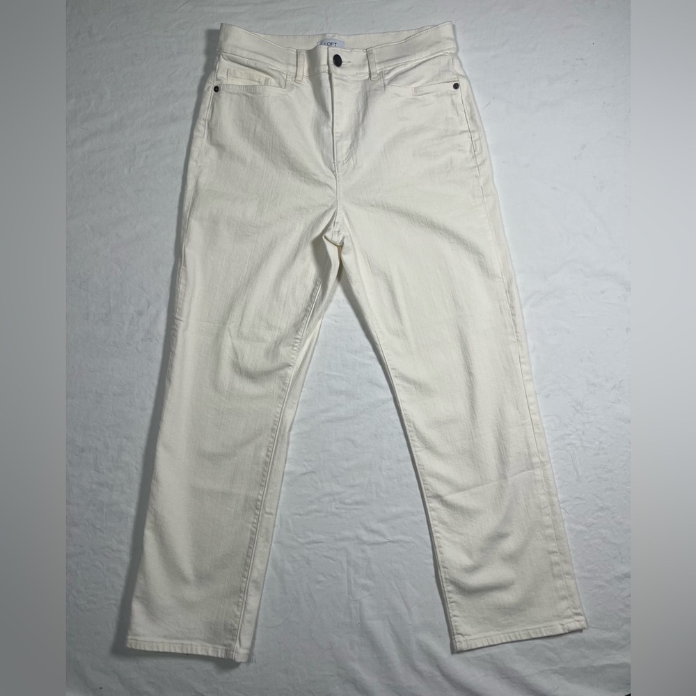 LOFT Outlet High Rise Straight Ivory Jeans Size 10